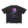 Emo Skeleton Snow Washed Raw-Hem T-Shirt