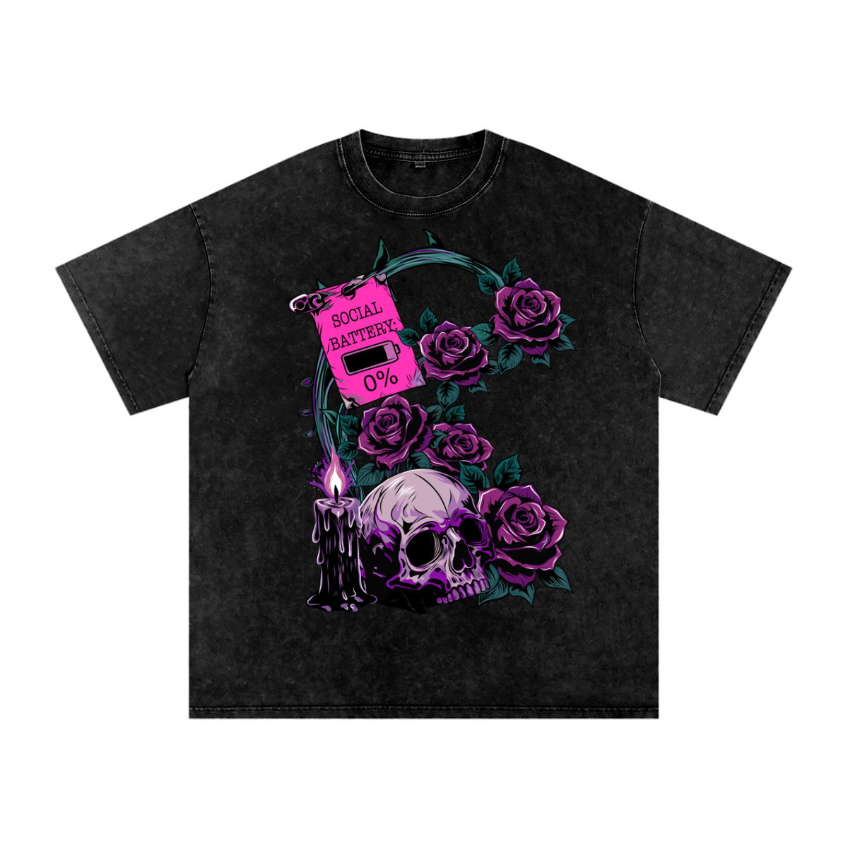 Goth Low Social Battery Snow Washed Oversized Cotton T-Shirt