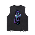 Witchy Black Cat Snow Washed Raw-Hem Tank Top
