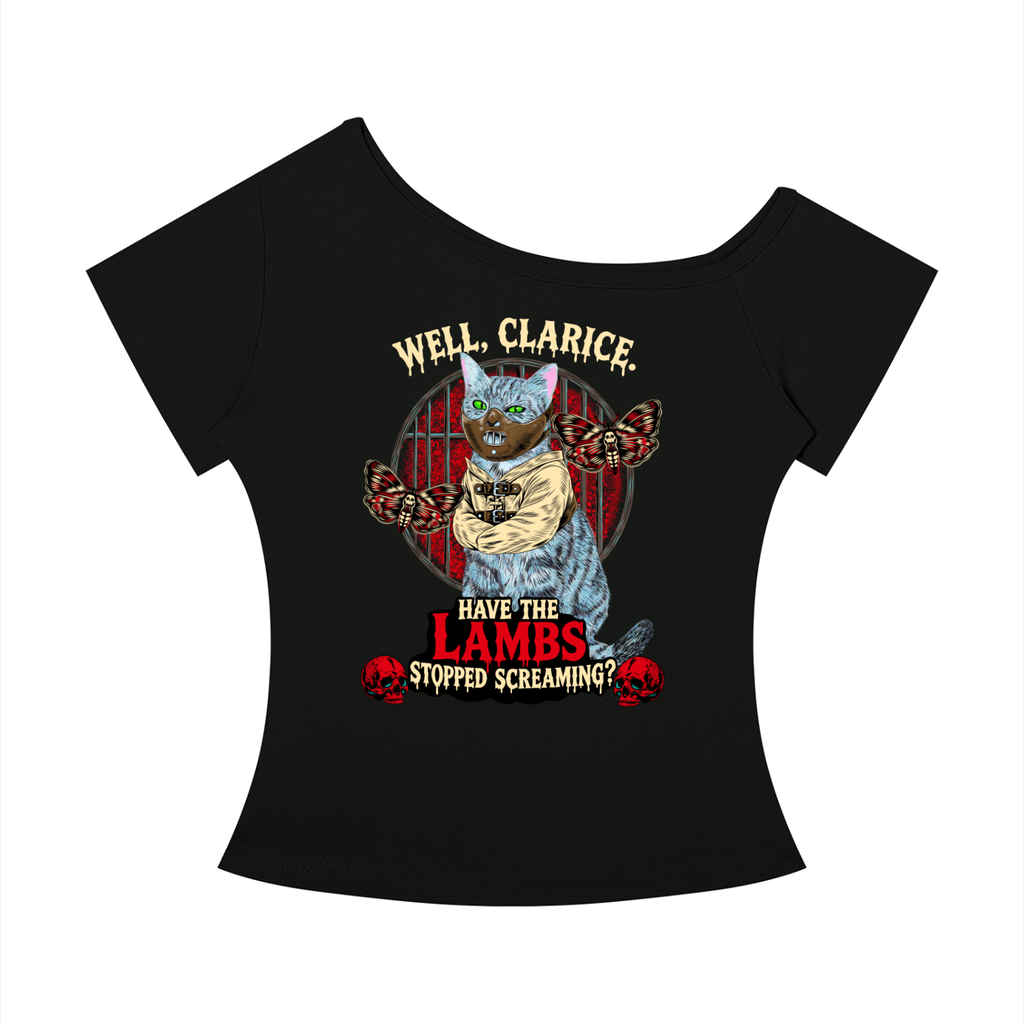 Goth Cat Horror Fan Women’s Off-the-Shoulder T-Shirt