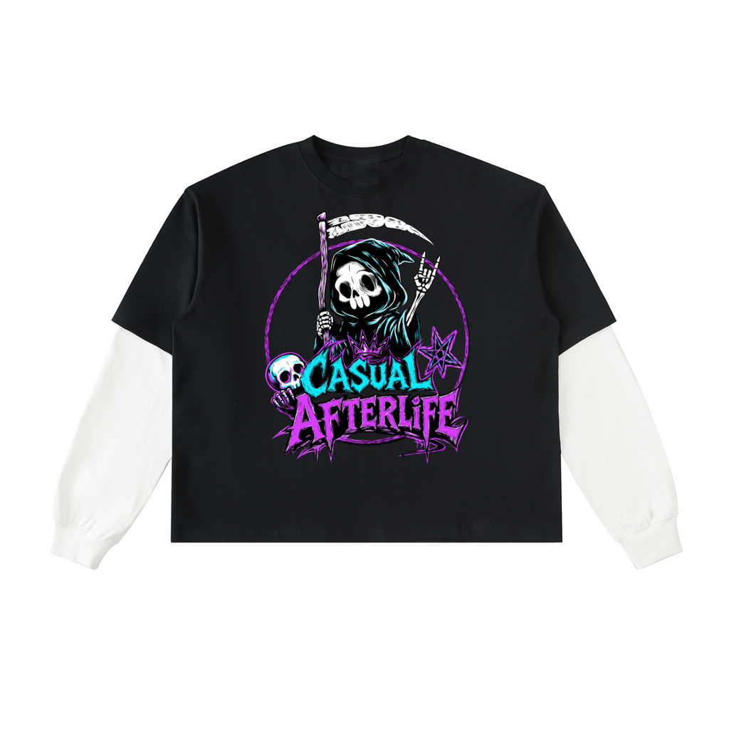 Casual Afterlife Layered Contrast Sleeve Cotton T-Shirt