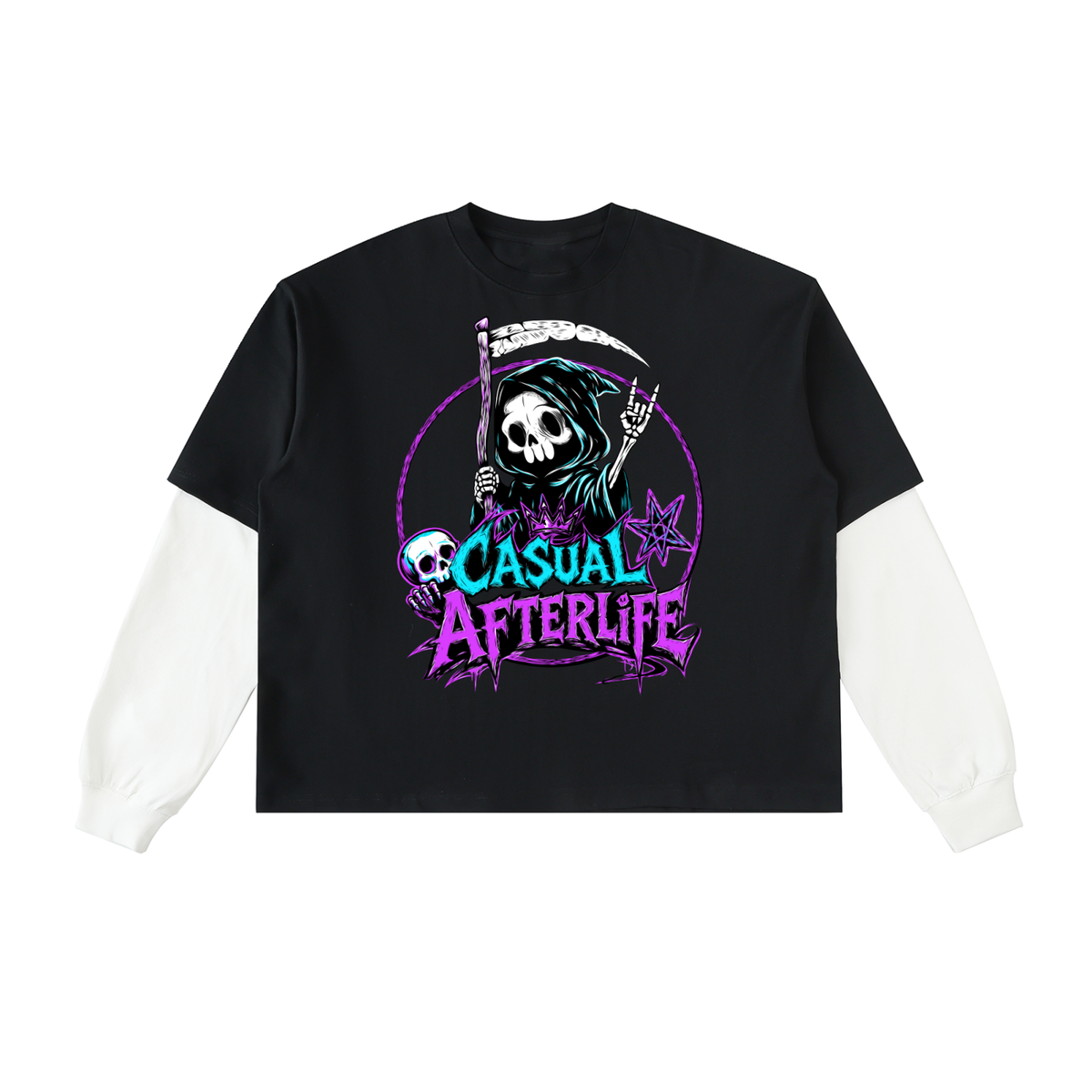 Casual Afterlife Layered Contrast Sleeve Cotton T-Shirt