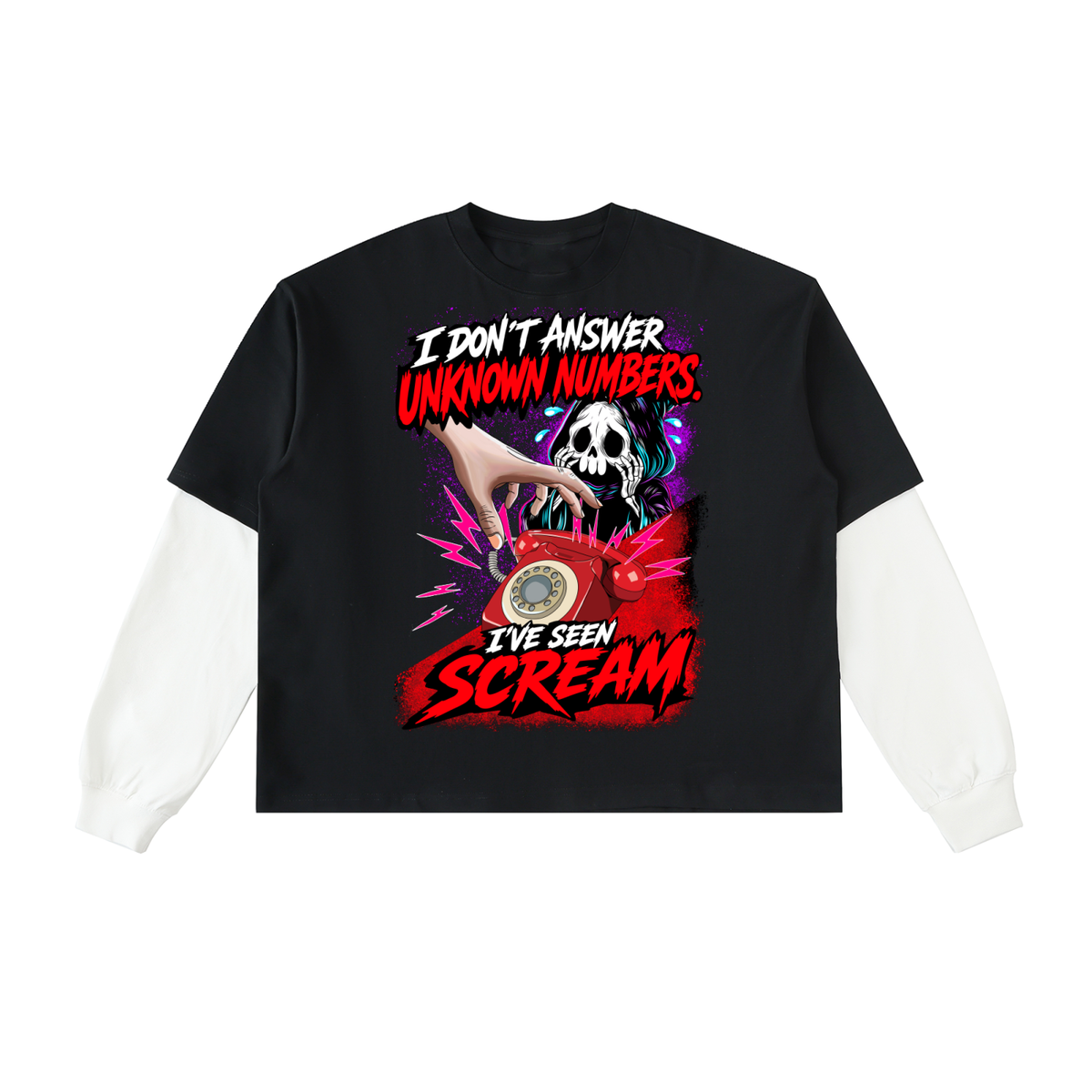 Funny Millennial Scream Layered Contrast Sleeve Cotton T-Shirt