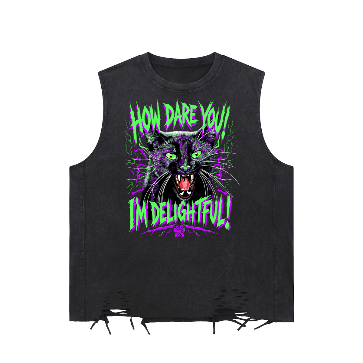 Funny Angry Black Cat Snow Washed Raw-Hem Tank Top