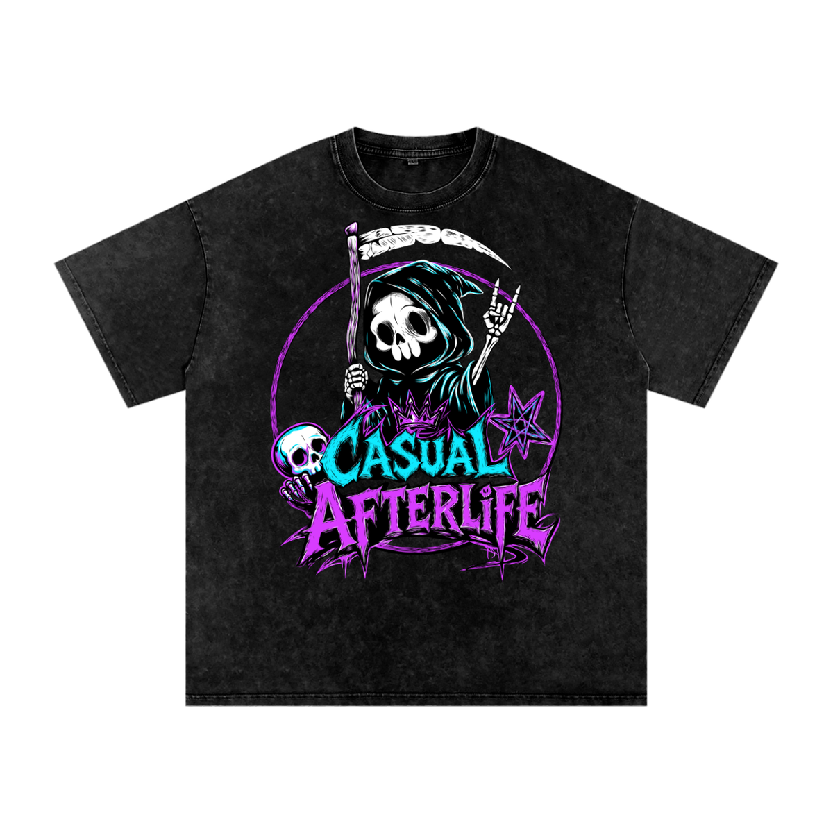Casual Afterlife Logo Snow Washed Oversized Cotton T-Shirt