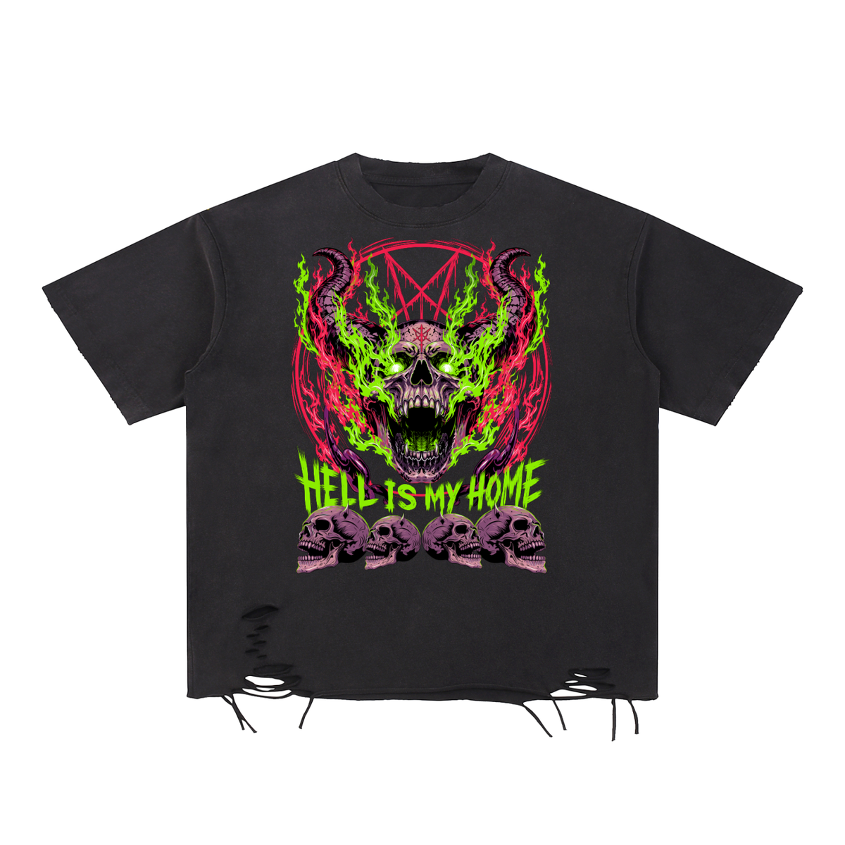 Satanic Goth Snow Washed Raw-Hem T-Shirt