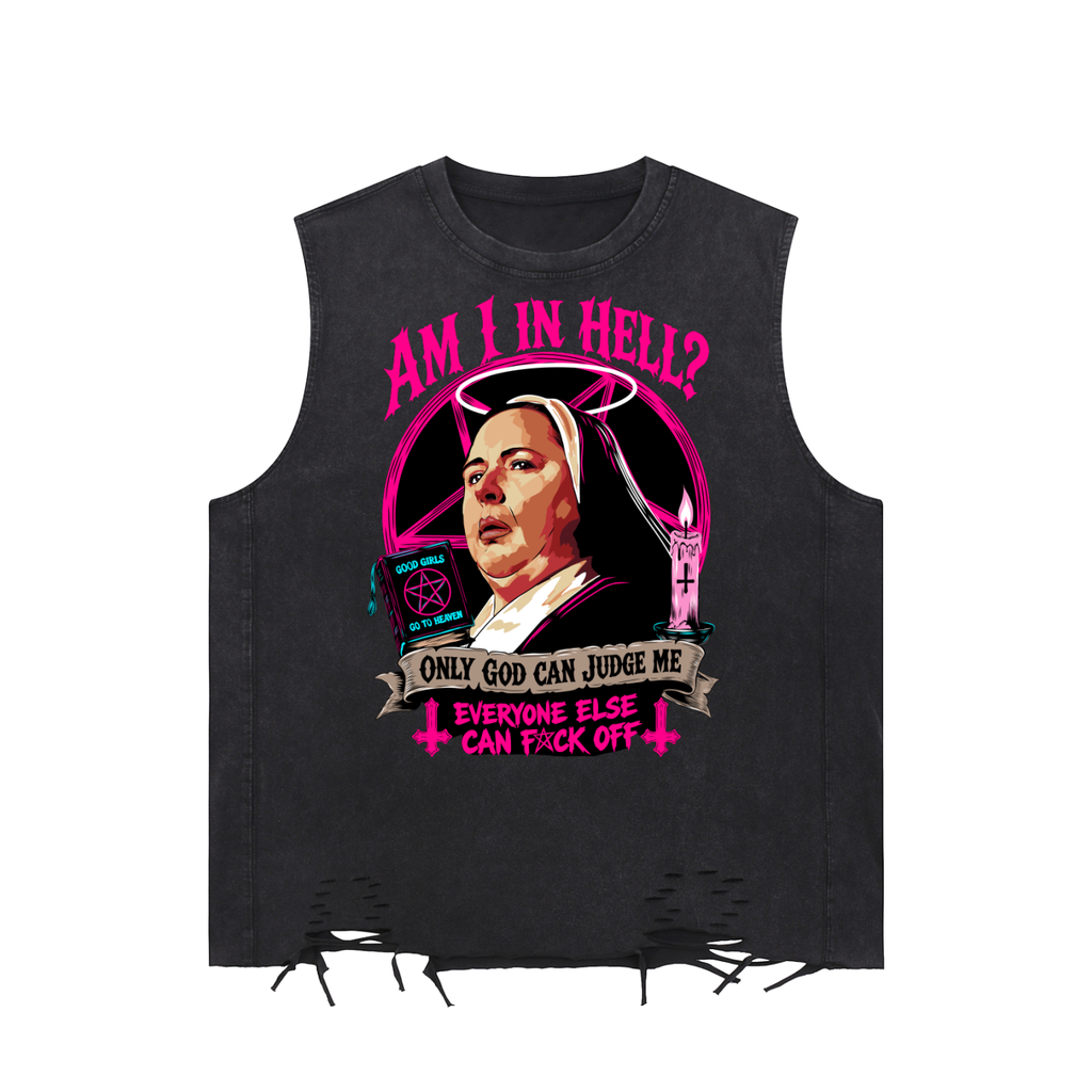 Funny Derry Nun Snow Washed Raw-Hem Tank Top