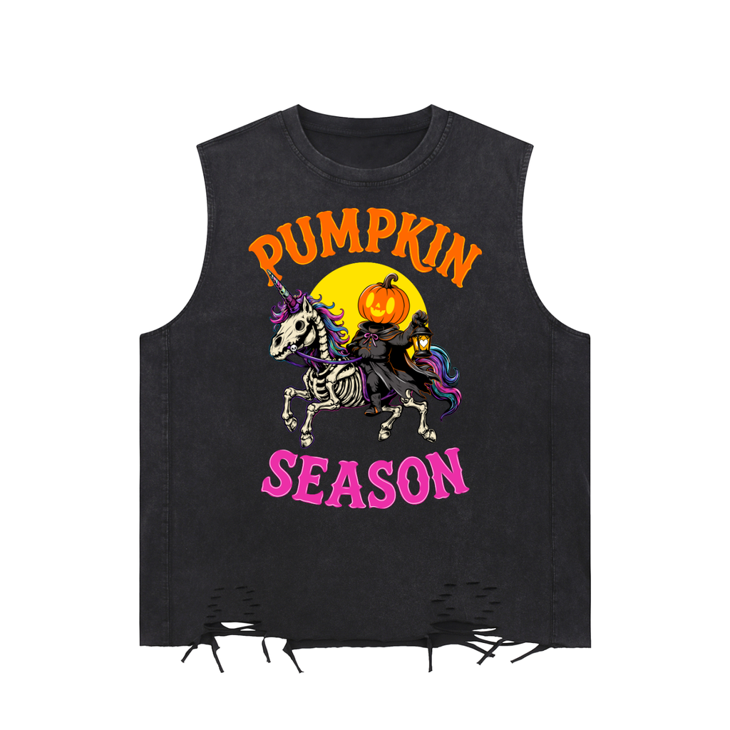 Pumpkin Season Headless Horseman Snow Washed Raw-Hem Tank Top