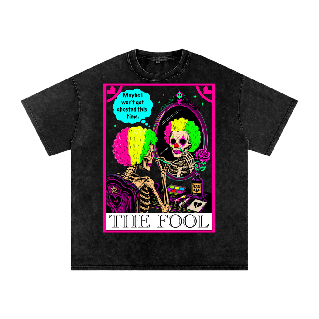 Funny The Fool Tarot Card Snow Washed Oversized Cotton T-Shirt