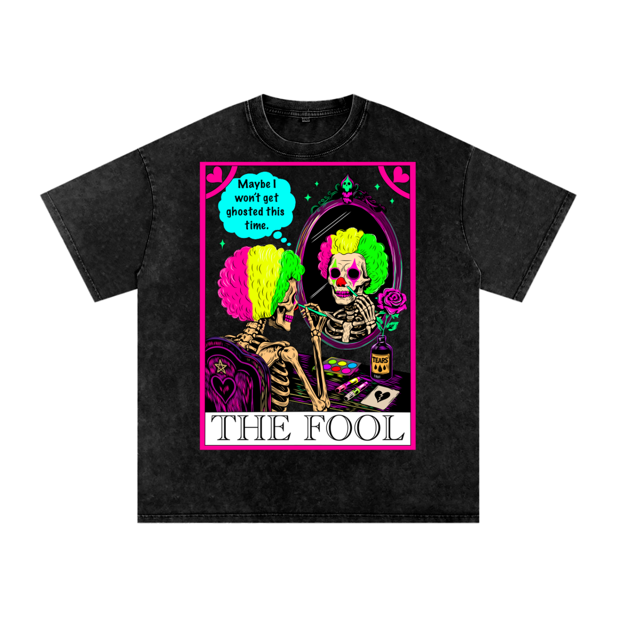 Funny The Fool Tarot Card Snow Washed Oversized Cotton T-Shirt